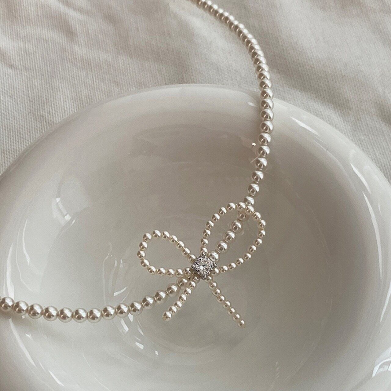 DEMI大人の雰囲気パールリボンネックレス