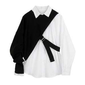 Knit-Shawl Vest Shirt 2Pieces 1Color M-313