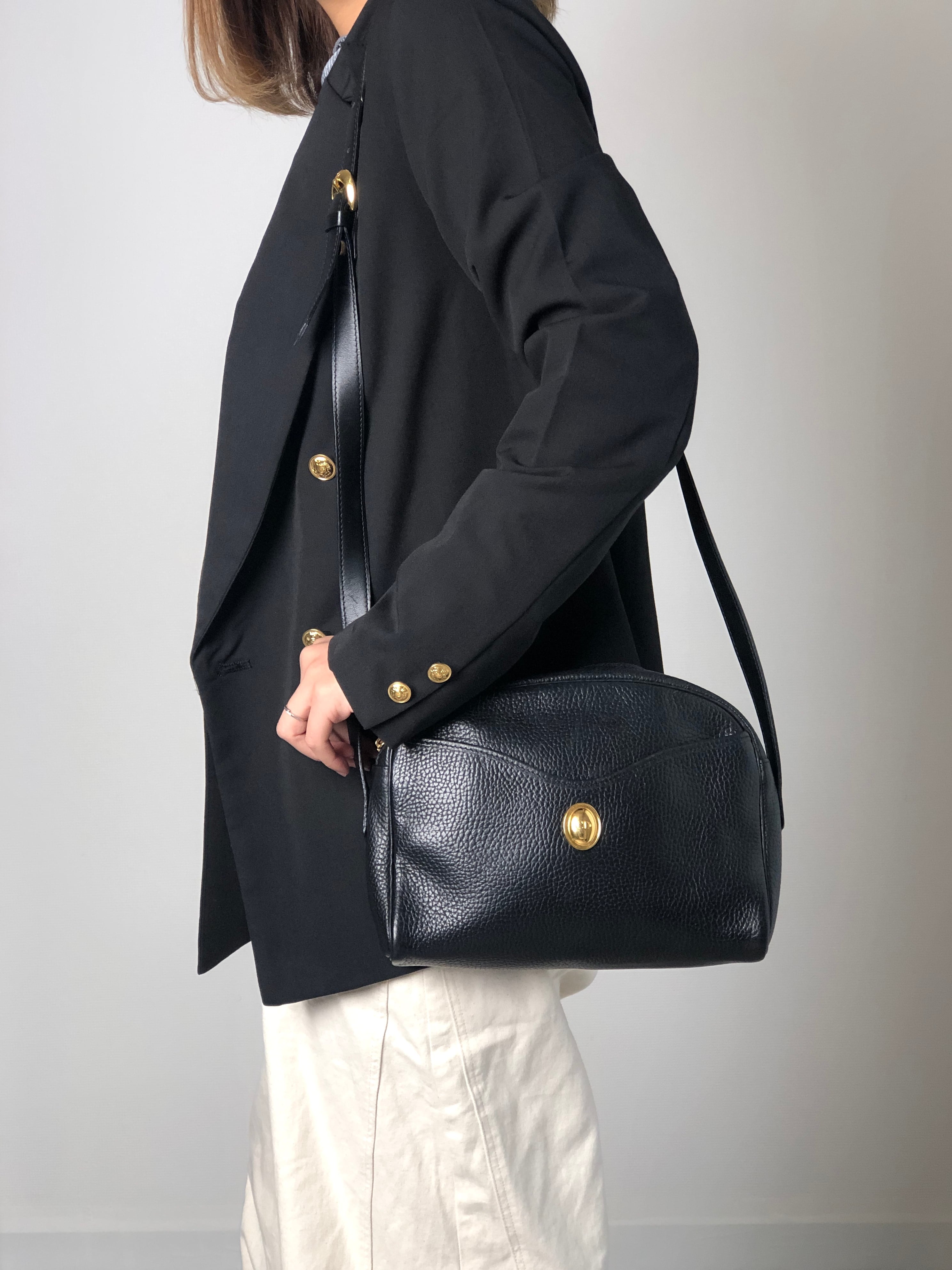 AA585 クリスチャンディオール レザー オールド ショルダーバッグ ヴィンテージ Christian Dior クリスチャン ディオール ショルダーバッグ ブラック