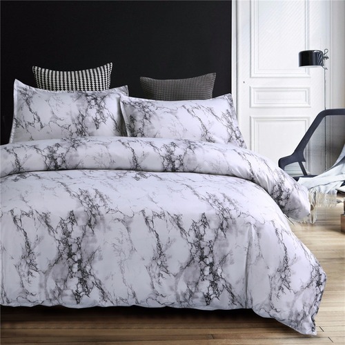 Bed cover with pillow case set White marble 