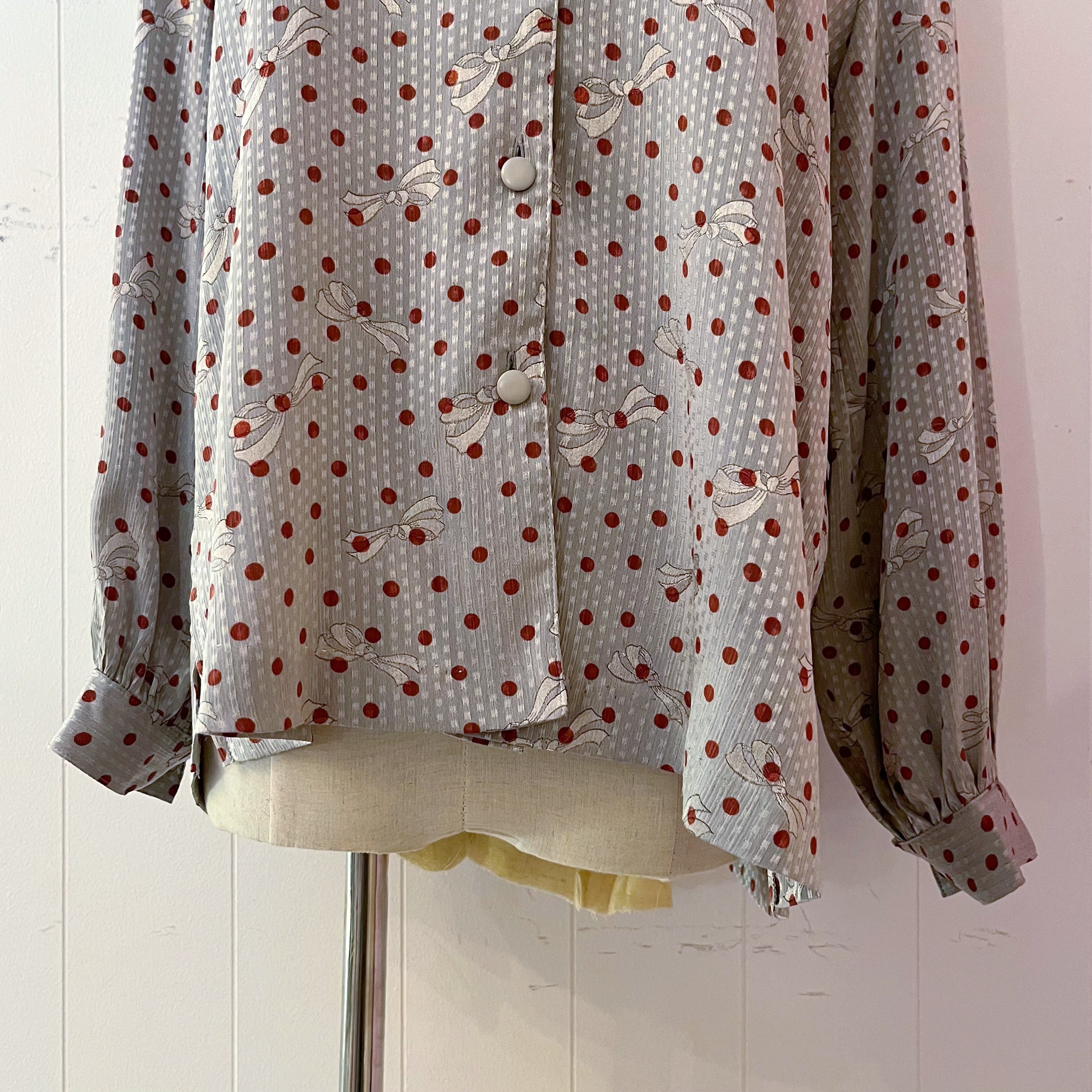 silver ribbon dot blouse