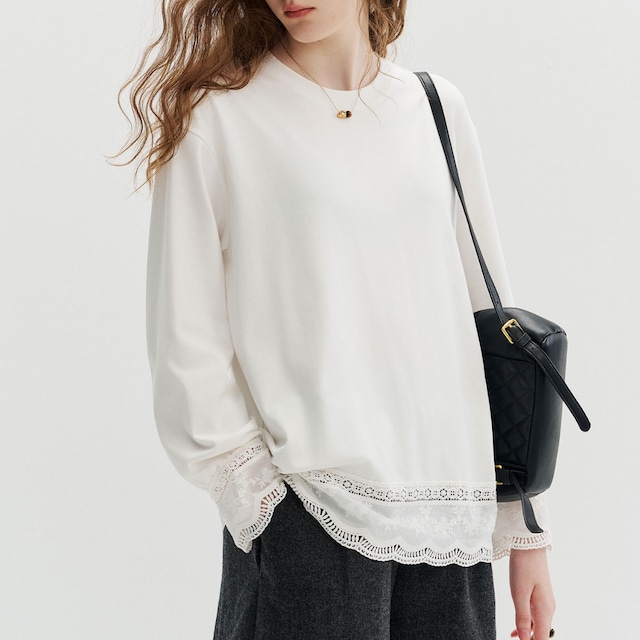 lace switching sweatshirt