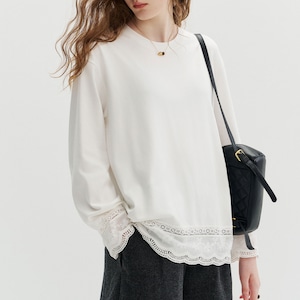 lace switching sweatshirt
