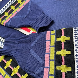 【Munsingwear 1886】日本製 柄ニット 3Dニット デザインニット セーター ウール M 個性的 マンシングウェア レトロ 昭和 古着