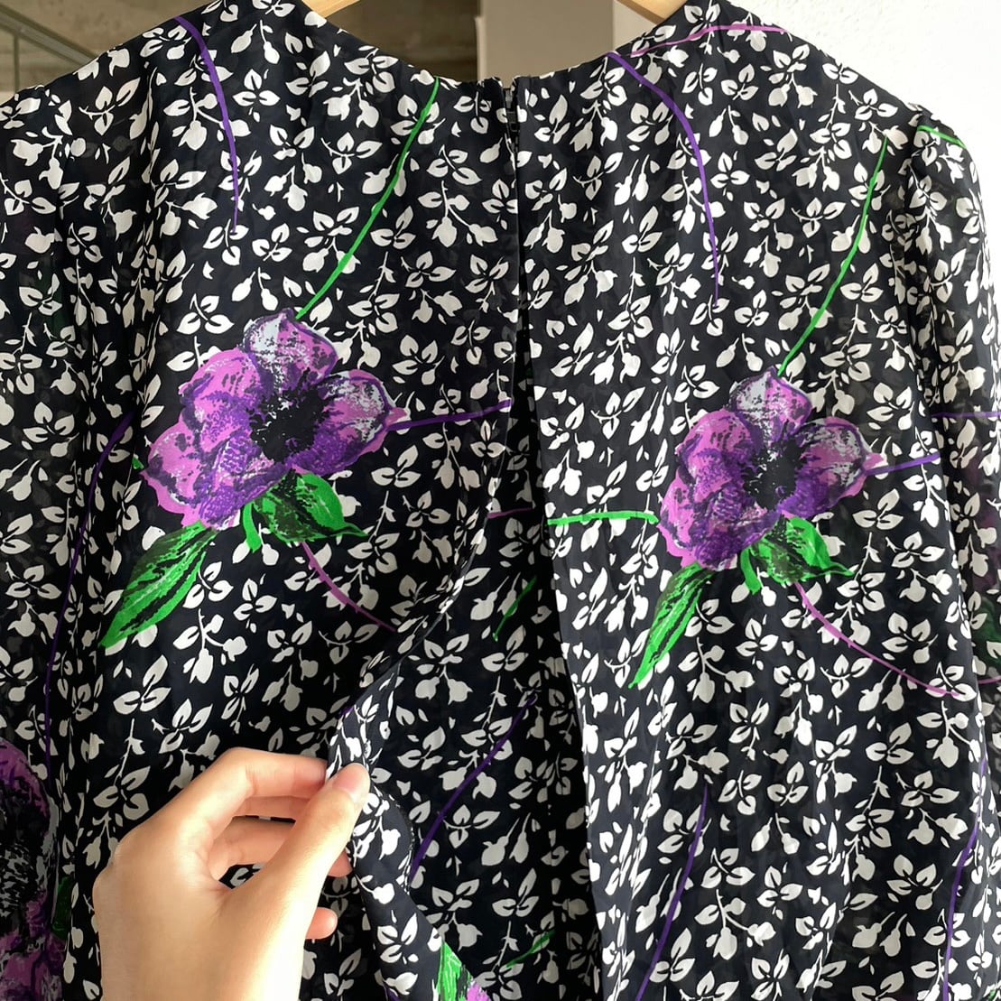 flower onepiece ｜ 花柄 オケージョン ワンピース 紫 長袖 モノトーン
