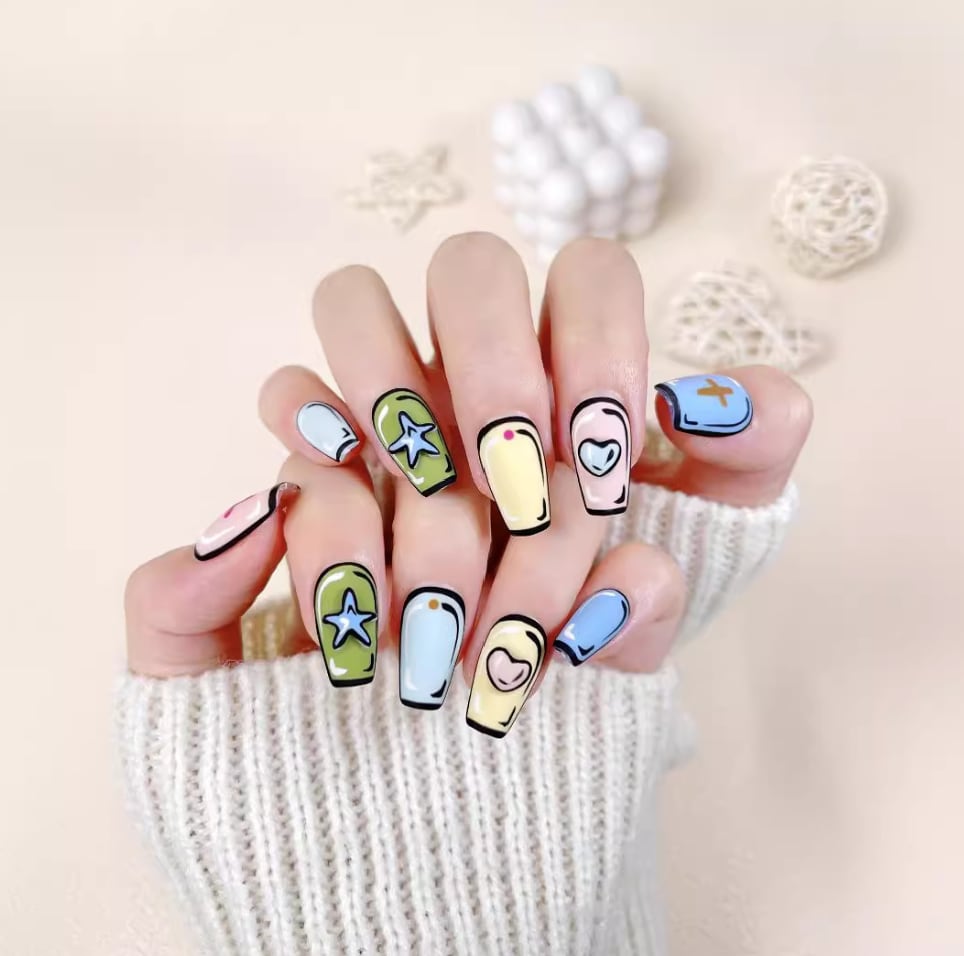 ネイルチップ　カラフル　個性派ネイル カラフルポップなカジュアルネイル | ネイルサロンmoca (モカ) ｜大阪