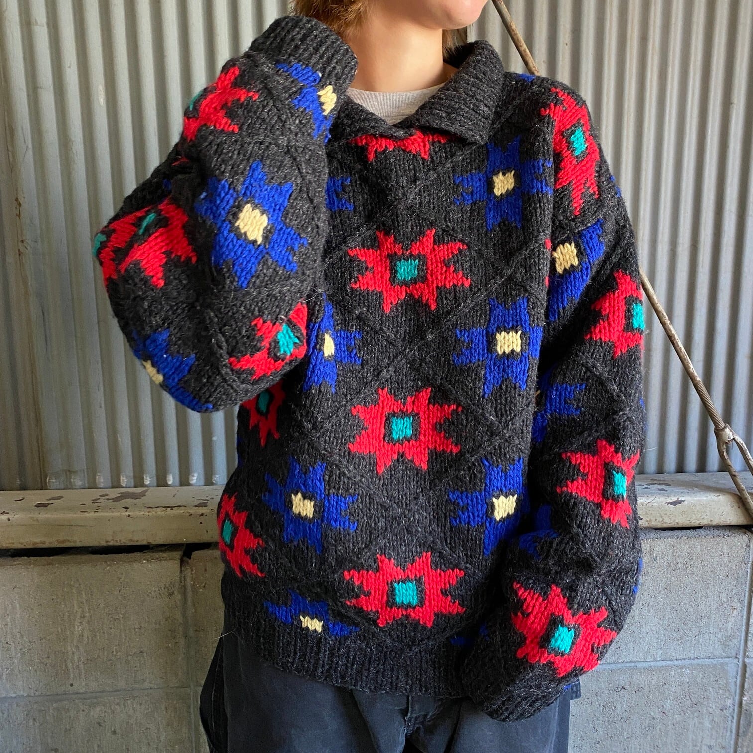 90s WOOLRICH ウールリッチ アニマル柄 ニット セーター USA古着-