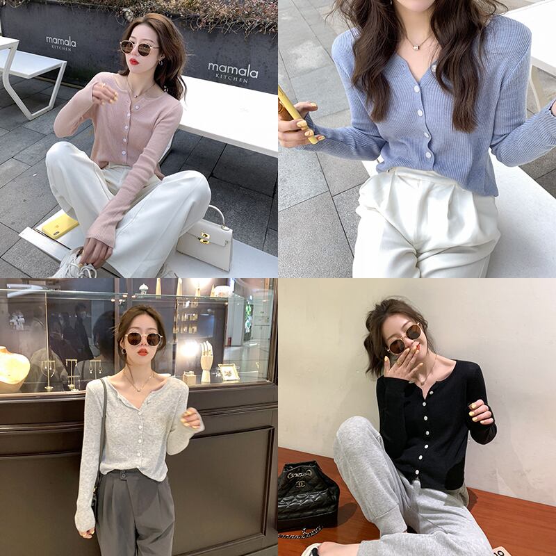 Vネック薄手ニットカーディガンスプリングスタイルブラウス 大人ガーリー スウィート キュート カジュアル 春物 6Du_Shop_Women45739701043