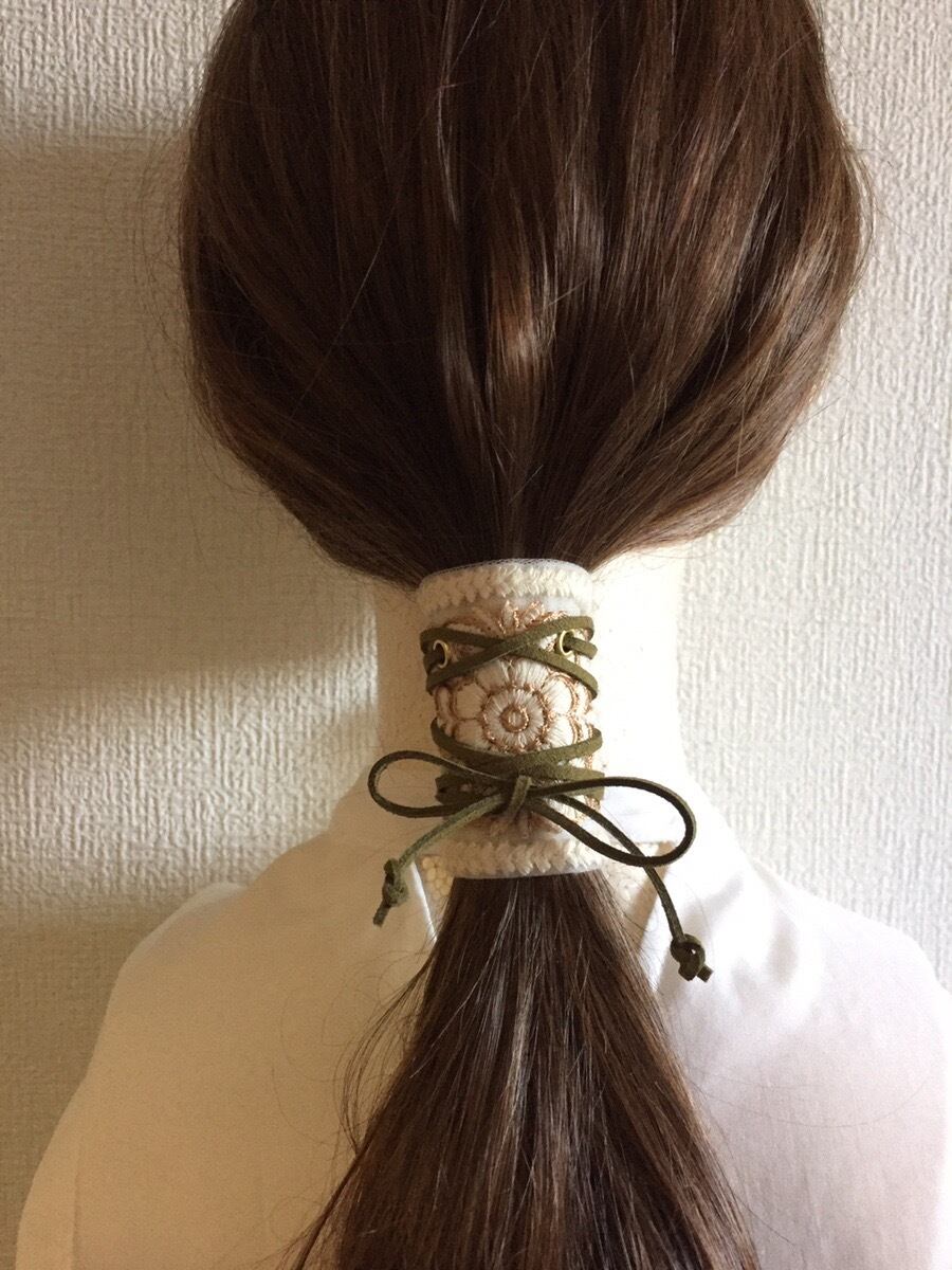 インド刺繍リボン ポニーフック No.112 p｜ヘアアクセサリー