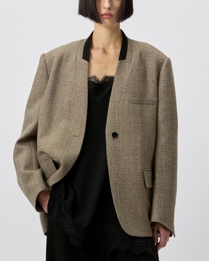 Wool Blend Contrast Collar Jacket
