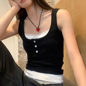 重ね着風 カップ付き タンクトップ レディース 春夏 韓国 ブラトップ 大人 カジュアル かわいい きれいめ おしゃれ レイヤード リラックス 配色 インナー トップス 大人可愛い 大人女子