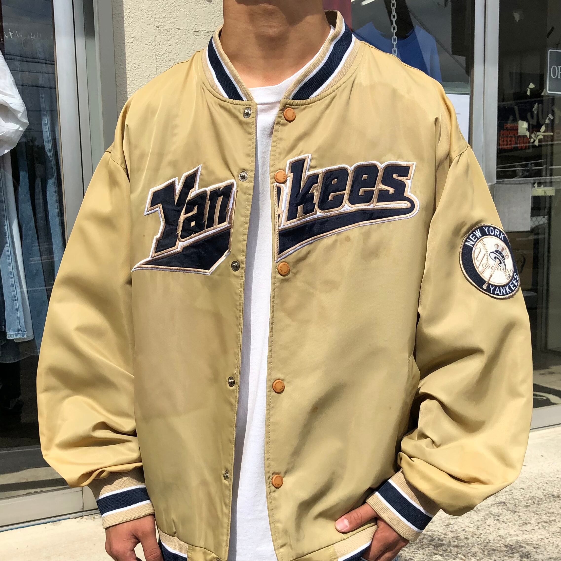 マジェスティックMLB ナイロンスタジャン ヤンキース メンズM古着