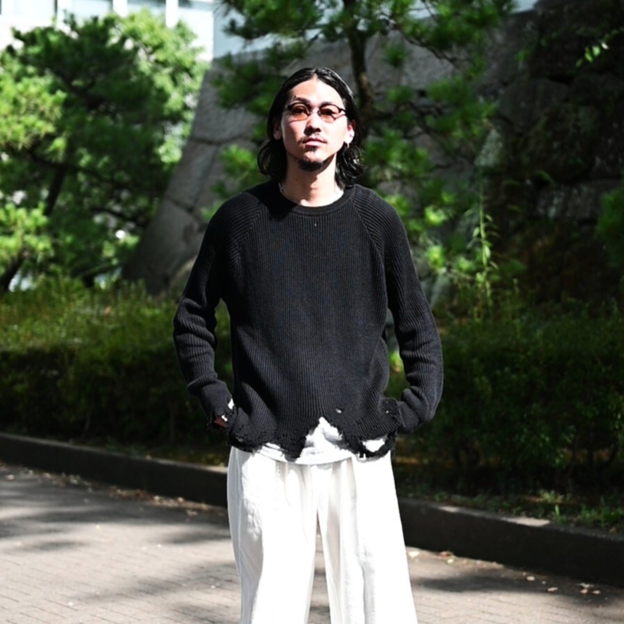 Leh(レー)GANKO別注×damage waffle L/S sweater コーディネート