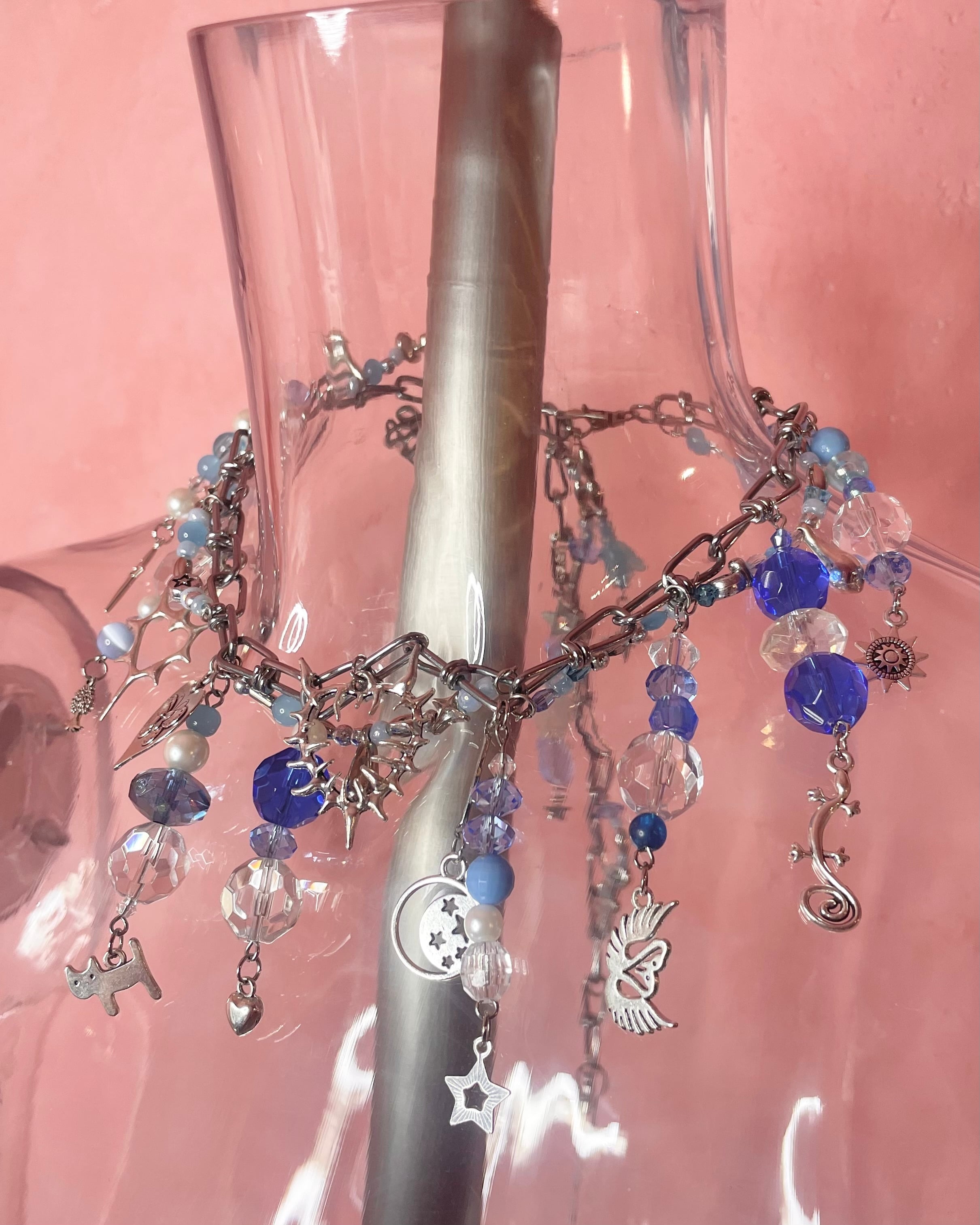 Chunky Charm Necklace 〈Silver blue〉