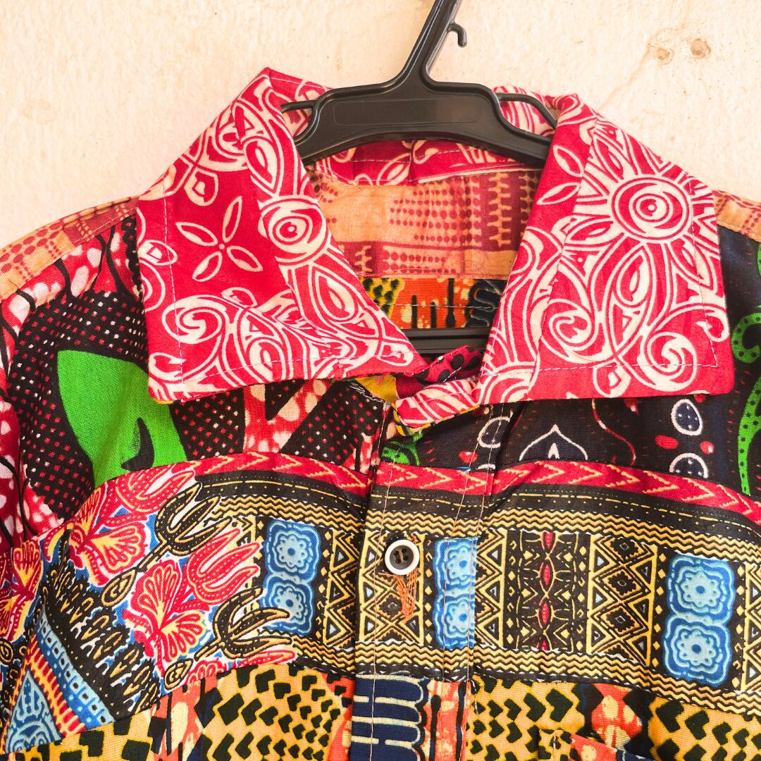 アフリカ布パッチワーク ボタンシャツ｜Unisex｜ギニア製