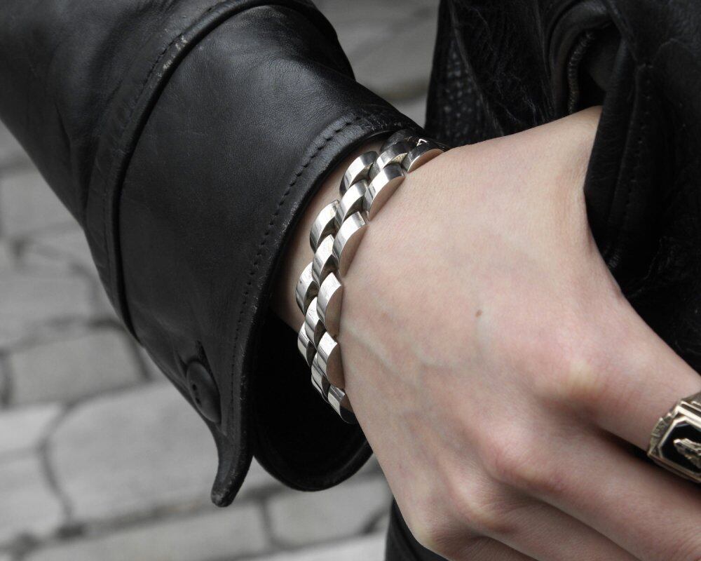 Vintage Silver Band Chain Bracelet [1950s~ MEXICO STERLING] Heavy