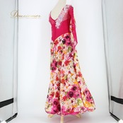 社交ダンス 衣装 スタンダード ドレス ワンピース パーティドレス Leirena レイリーナ ピンク系 ホワイト系 オレンジ系 グリーン系 花柄 フロート付きデザイン 二重スカート ラインストーン 伸縮性有り 軽やか 踊る用 衣装 レディース M Lサイズ カラフル ダンスパフォーマンス プロ仕様 おすすめ