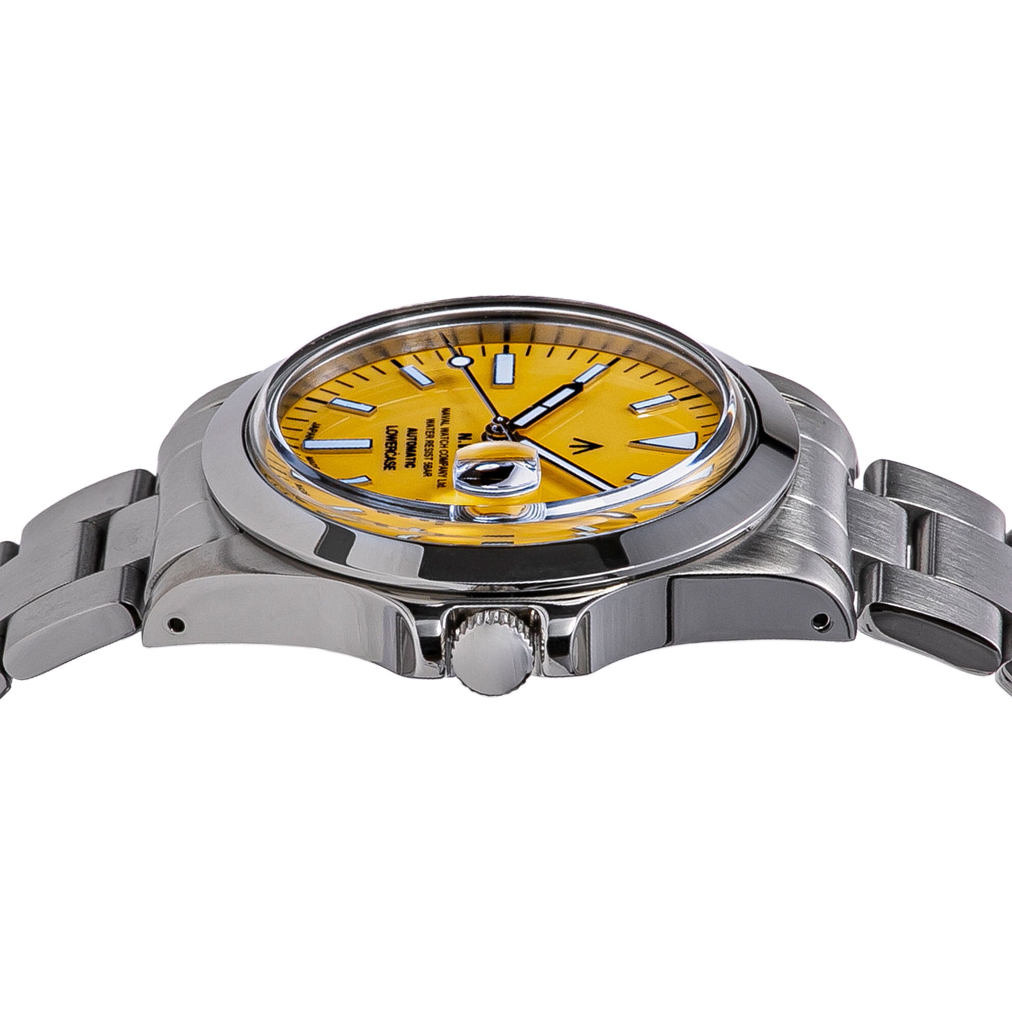 Naval Watch Produced By LOWERCASE FRXA015 Yellow Mechanical S/S 3 links  Metal band | Naval Watch Swiss powered by BASE