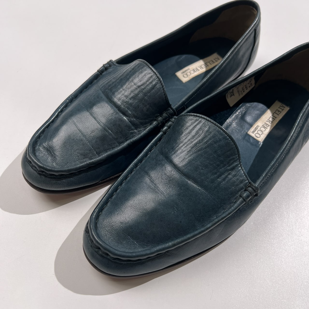 ATELIER RICCO アトリエ リコ 馬革 本革 レザー ローファー スリッポン 8 1/2 /26.5/ブルー系/革靴/シューズ/ホースレザー