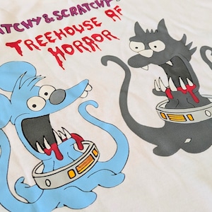 【 The Simpsons( ザ・シンプソンズ ) 】『 The Itchy & Scratchy Show / イッチー&スクラッチー 』 「Treehouse of Horror」(ツリーハウス・オブ・ホラー)/ Tシャツ / WHITE〚アメリカン雑貨 アメトイ〛