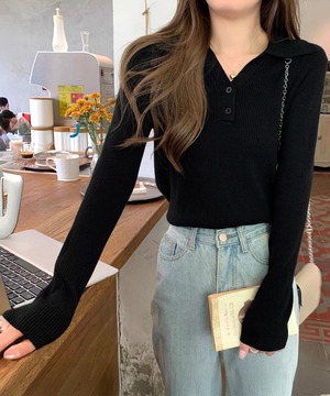 ポロ ニット 長袖 トップス レディース 春秋 韓国 リブニット きれいめ 大人 シンプル カジュアル オフィス ビジネス ニットセーター Vネック 大人可愛い 大人女子