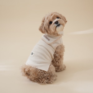 【予約】Organic Sailor Sleeveless Tee｜Thin Stripe Beige（お名前刺繍可）