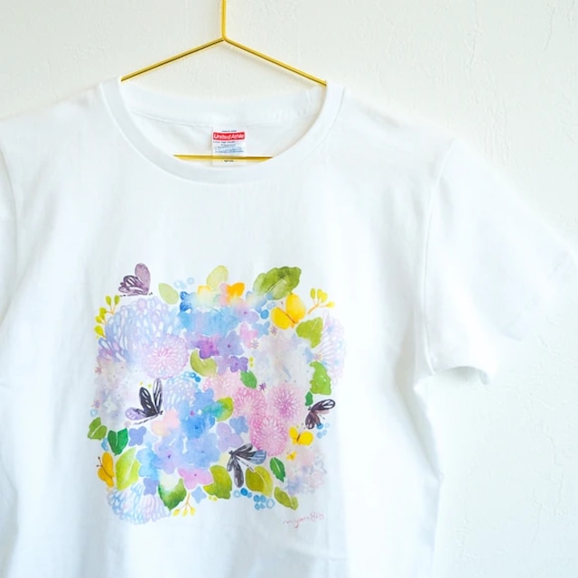Tシャツ「ハグロトンボと紫陽花」