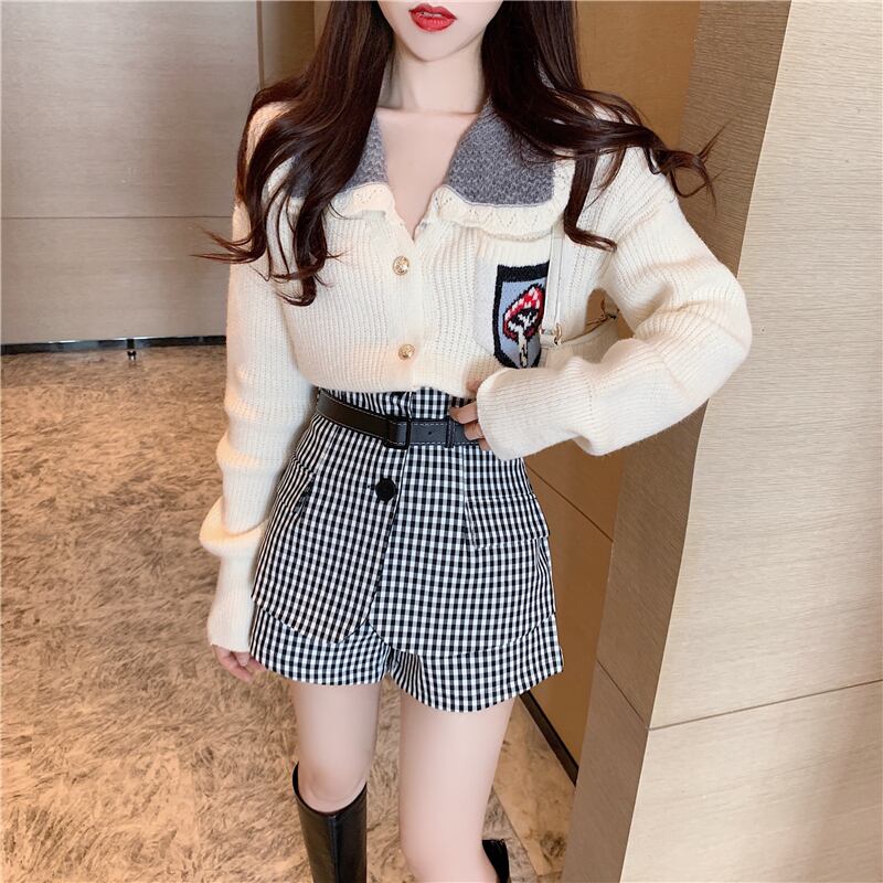 ラペルルーズレイジーホワイトニットセーターレディース秋カーディガンジャケット2020新しいアウターウェアトップ ブラックストロベリース59665573679