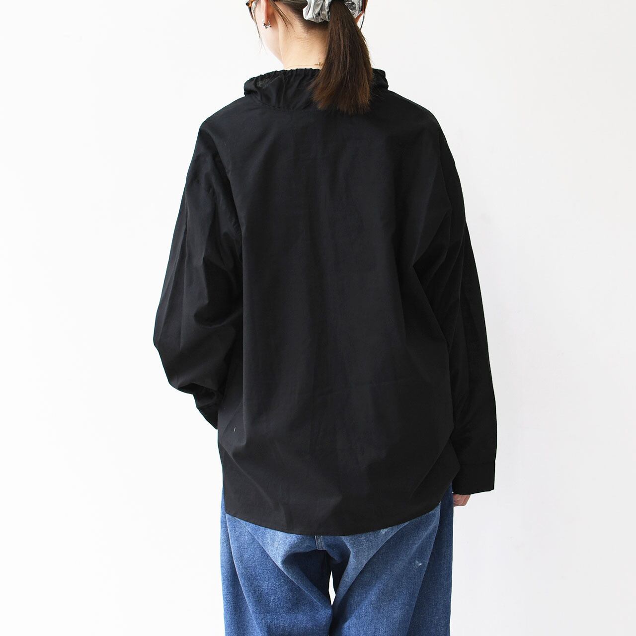 美品 mizuiro ind スタンドカラーシャツ ジャケット 黒 日本製 mizuiro ind [ミズイロ インド] gathered stand collar shirt [3