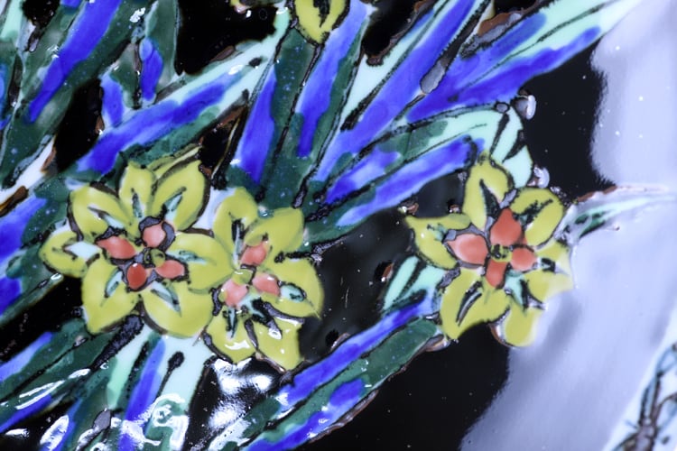 天目釉彩 水仙 大皿 ※訳あり品！ 作：故 青木龍山（文化勲章受章作家