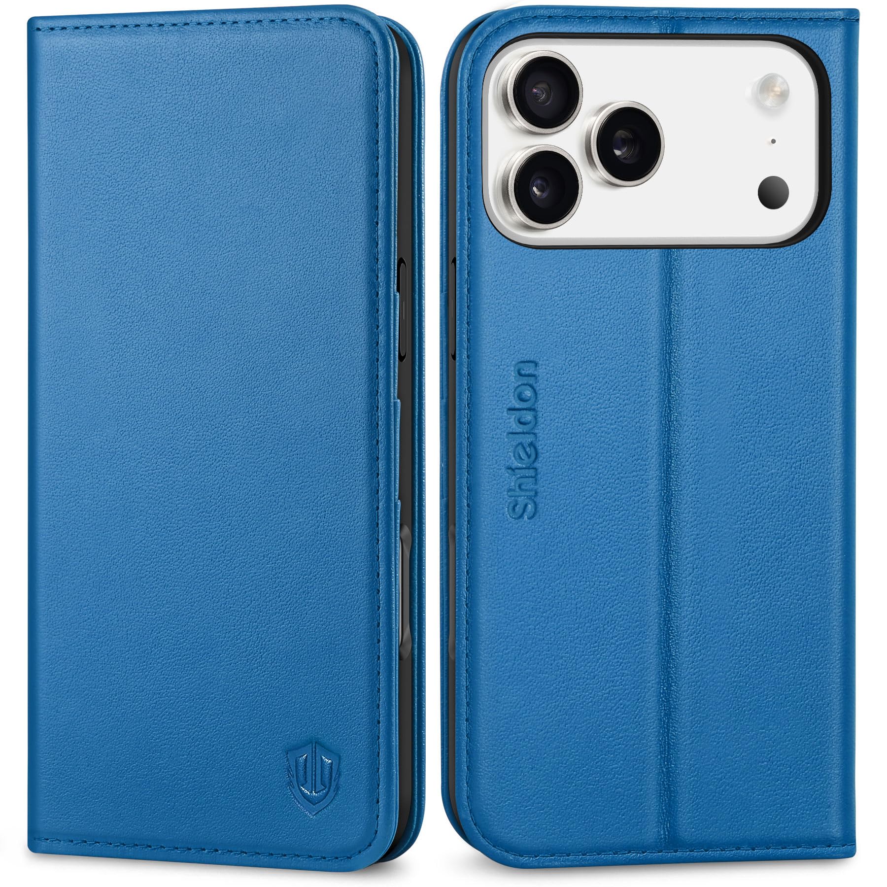 SHIELDON iPhone 18ProMax/17ProMax 対応 手帳型ケース 本革レザー 2026年発売 6.9インチ 5G ブルー