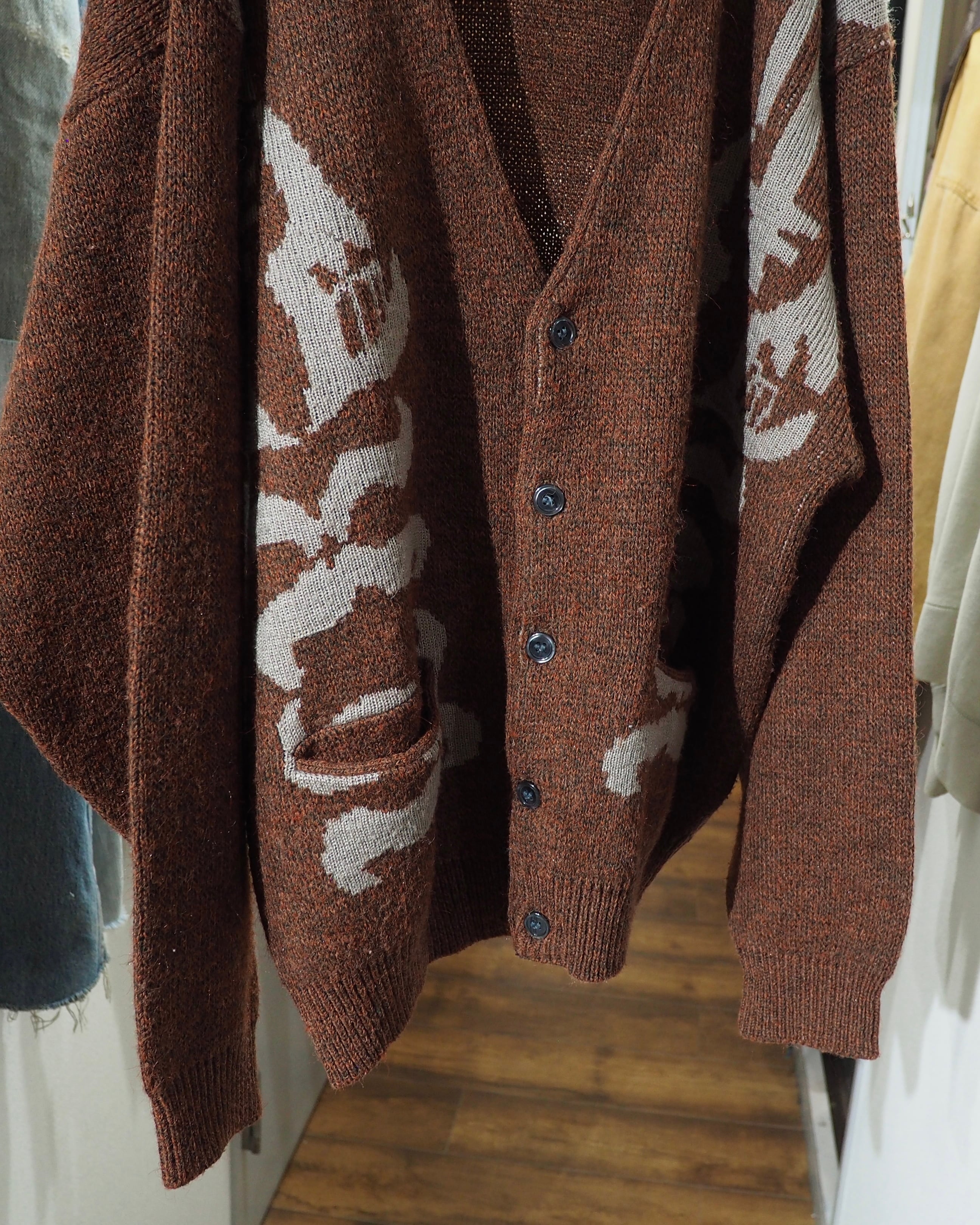 1980s ” 骨 - Bone ”Geometric Pattern Weaving Vintage Knit Cardigan