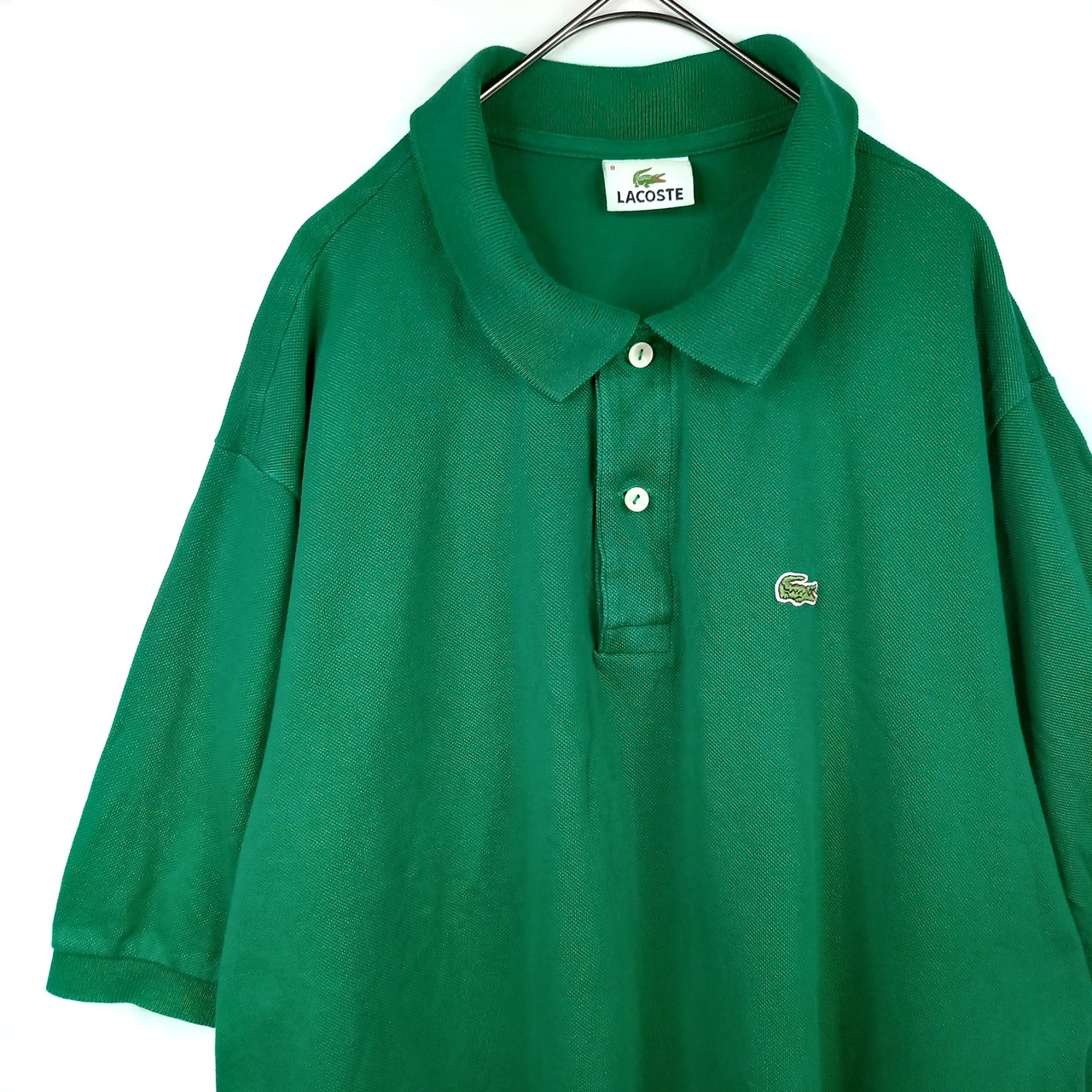 ラコステ　ポロシャツ　半袖　刺繍ロゴ　シェルボタン　オーバーサイズ　グリーン　8