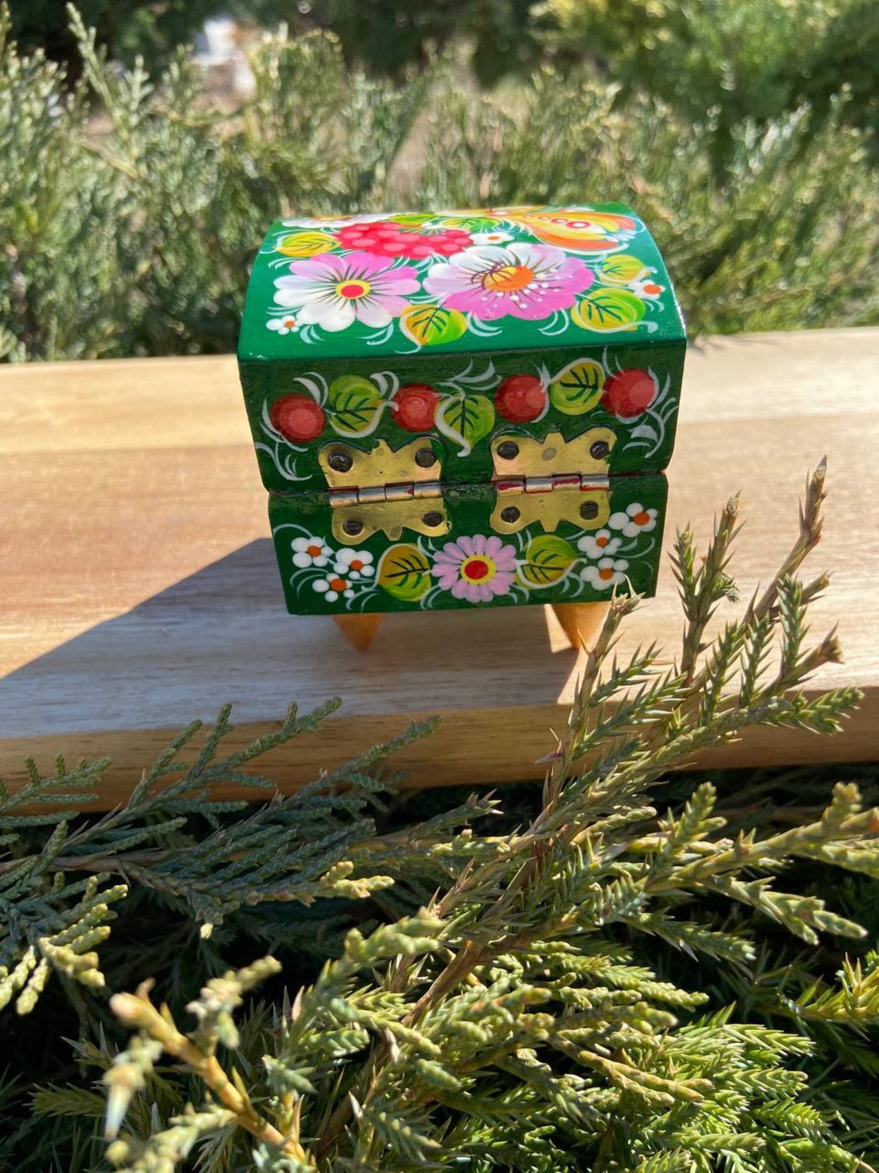 ペトリキフカ塗り　木製ジュエリーボックス（ホメンコ作）　小物入れ - 4