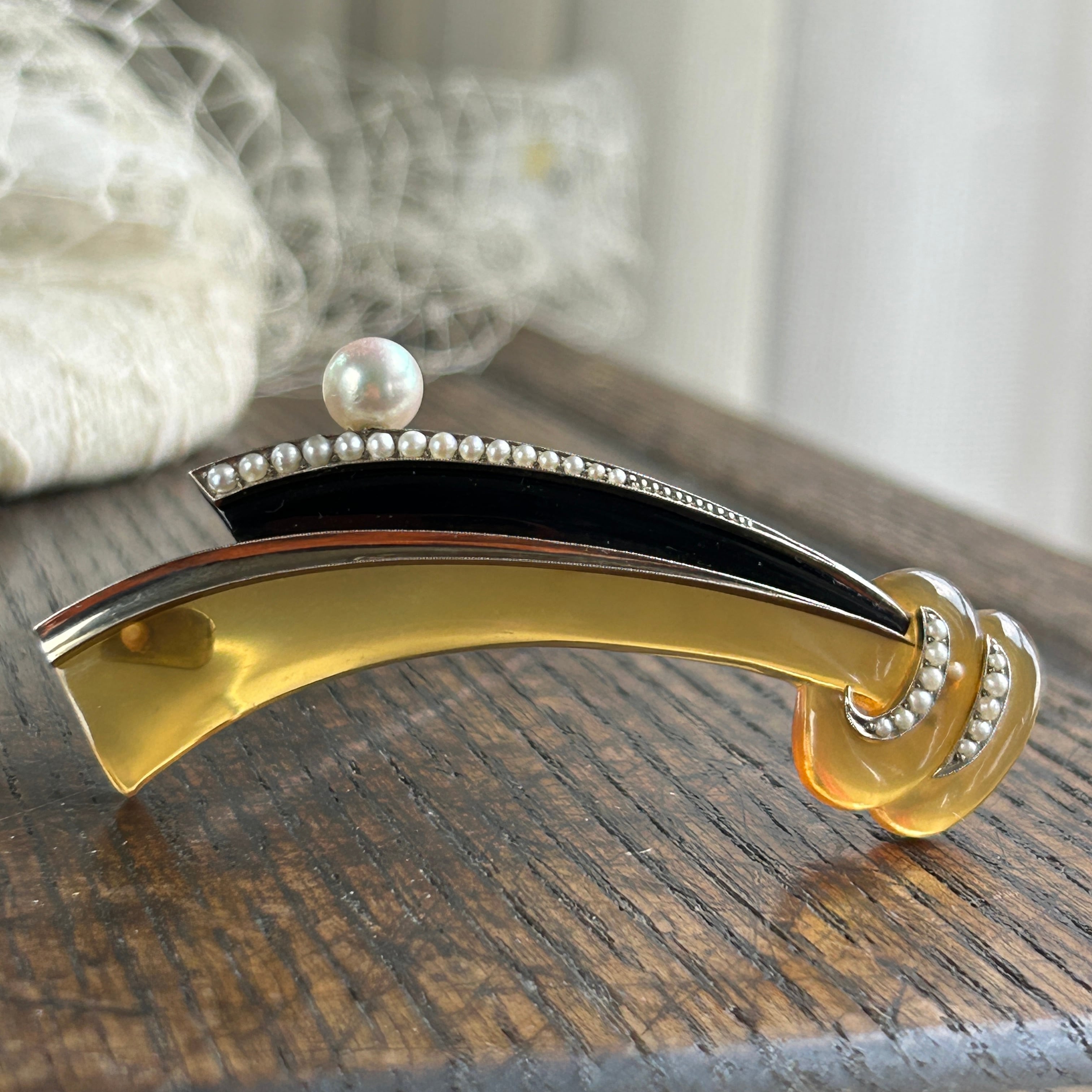 アンティーク！鼈甲に芥子パールの和デコなブローチ