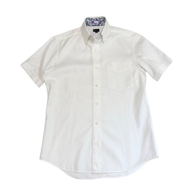 古着 ポールスミス Paul Smith 半袖 ボタンダウンシャツ クリーニング済み 白 花柄 メンズ Sサイズ