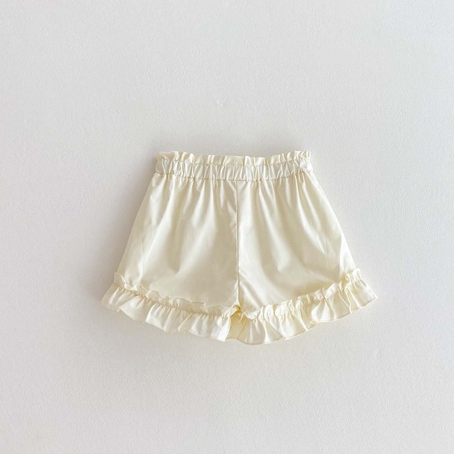 【BABY】裾フリルデザイン無地コットンショートパンツ - 10