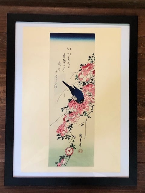 浮世絵・版画・歌川広重・花鳥・短冊集 薔薇と瑠璃鳥 | kamakuraART