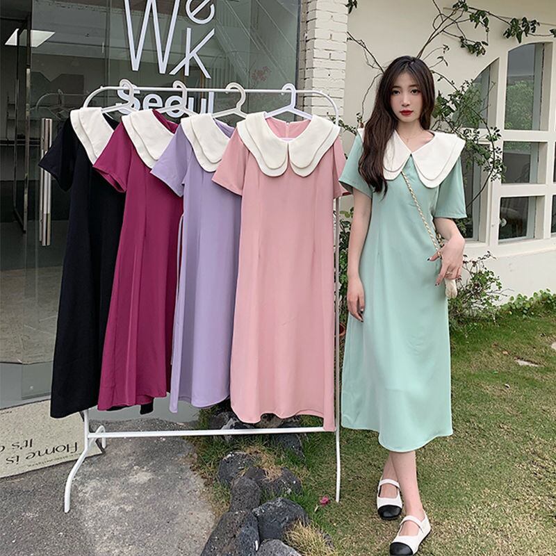 【新作】【送料無料】 春夏の新スタイルの人形の襟の優しい気質のドレスの女性のレトロな森のレースアップミドル丈ドレス 0237158348559