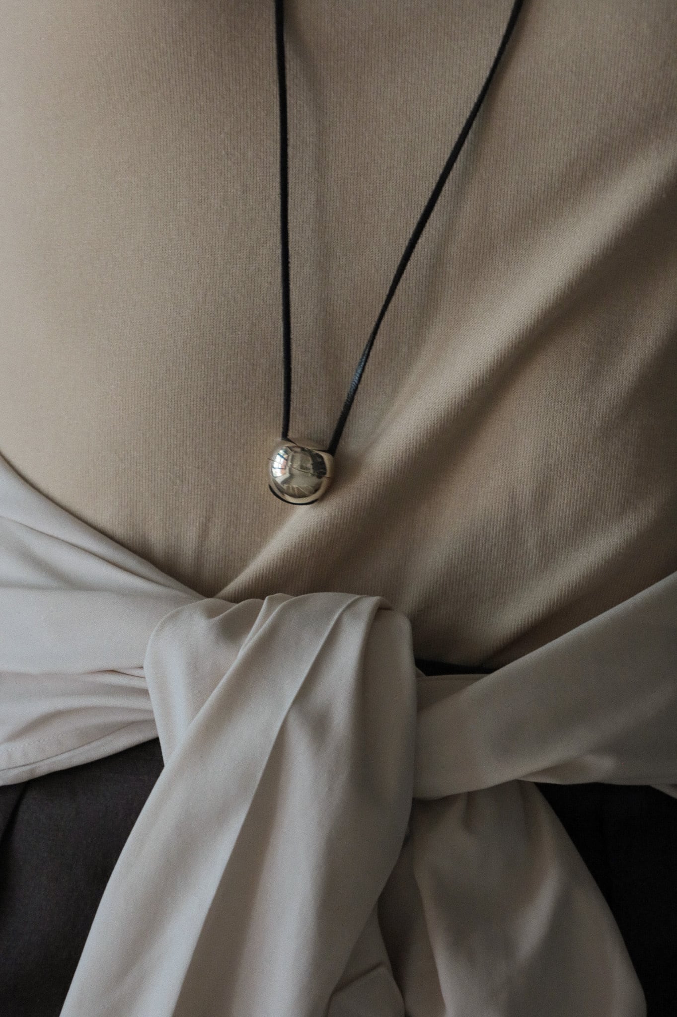 N_005 <BELL> FAUX LEATHER CODE NECKLACE | BLACK