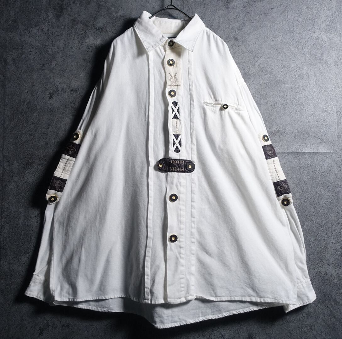 EURO White Leather & Embroidery Design Tyrolean Shirt