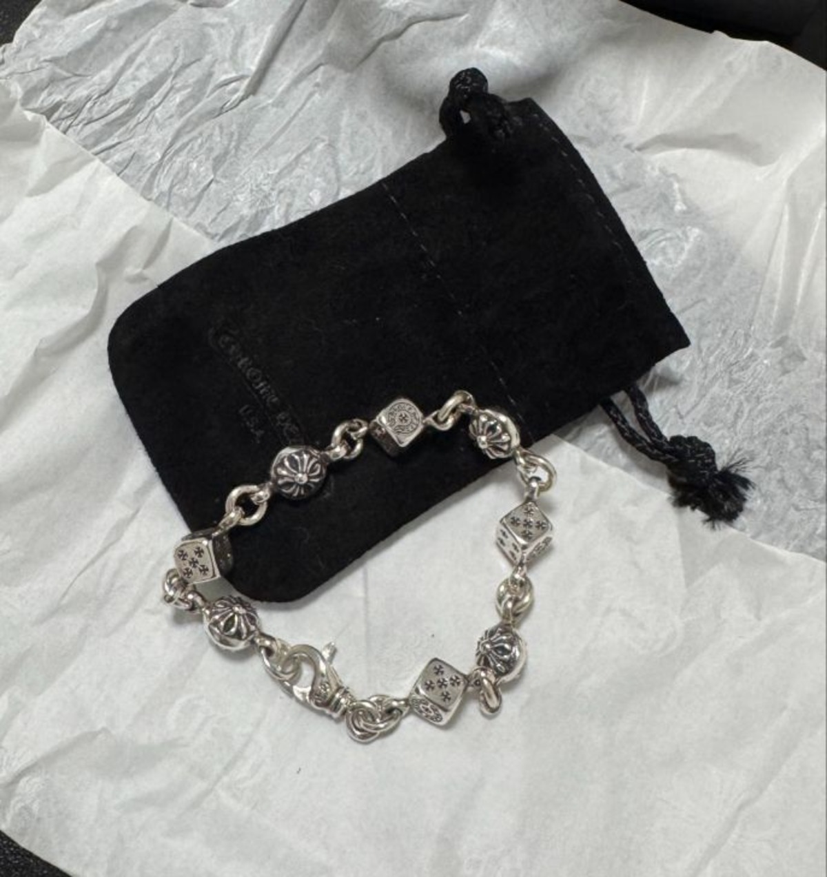 CHROME HEARTS クロムハーツ シルバーブレスレット Dice And Crossball 