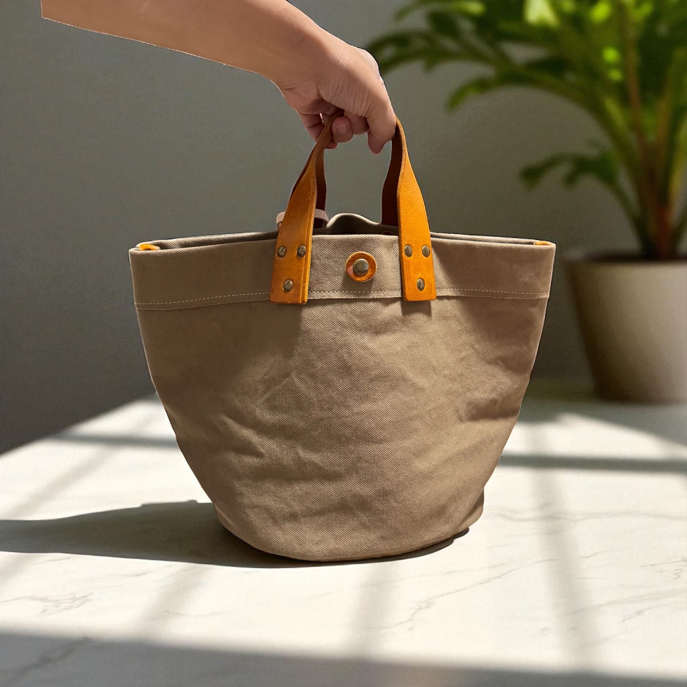 日本製 帆布×イタリア牛革 ハンドバッグ