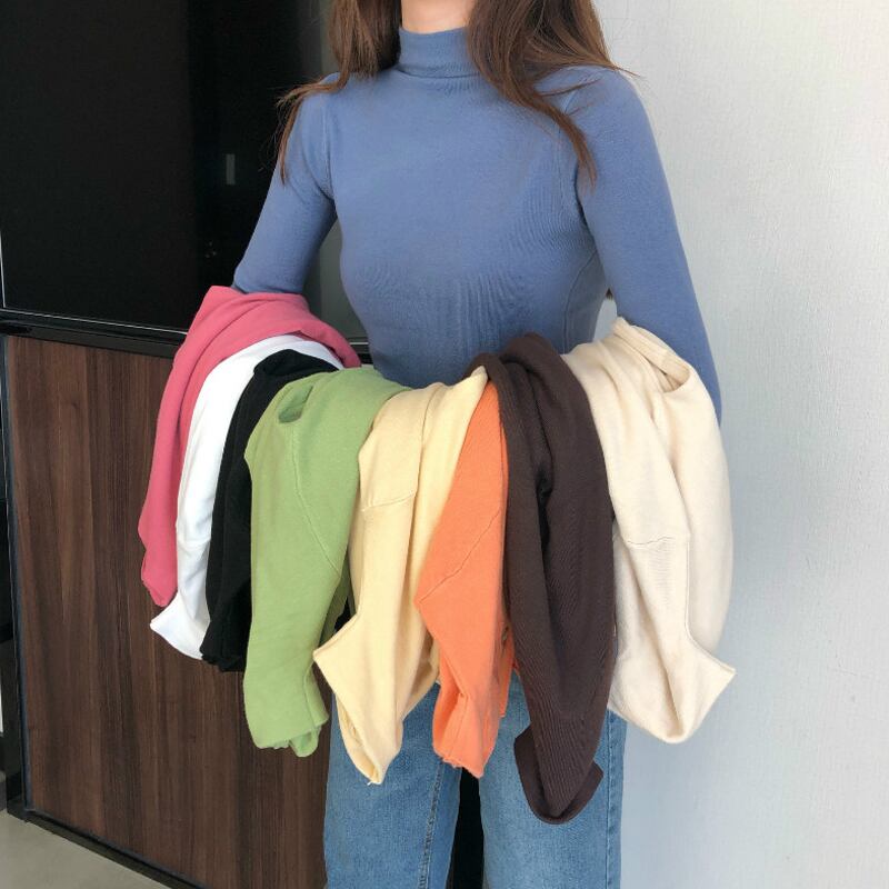 2020年春春秋新作トップス薄手の黒長袖Tシャツレディース春ハイネックニットボトミングシャツ スーパーモール51900282568