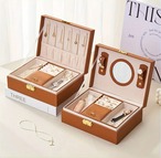 鍵付 ジュエリーボックス ２段 フェイクレザー ネックレス ピアス リング アクセサリーケース 小物収納