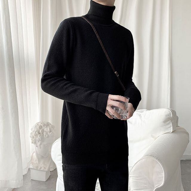【予約販売】タートルネック ニット 裏起毛 セーター メンズ 厚手 防寒 ハイネック ブラック ベージュ ブルー カジュアル シック 男前 こなれ感 お洒落 韓国 トレンド 秋 冬 M/L/XL/2XL/3XL