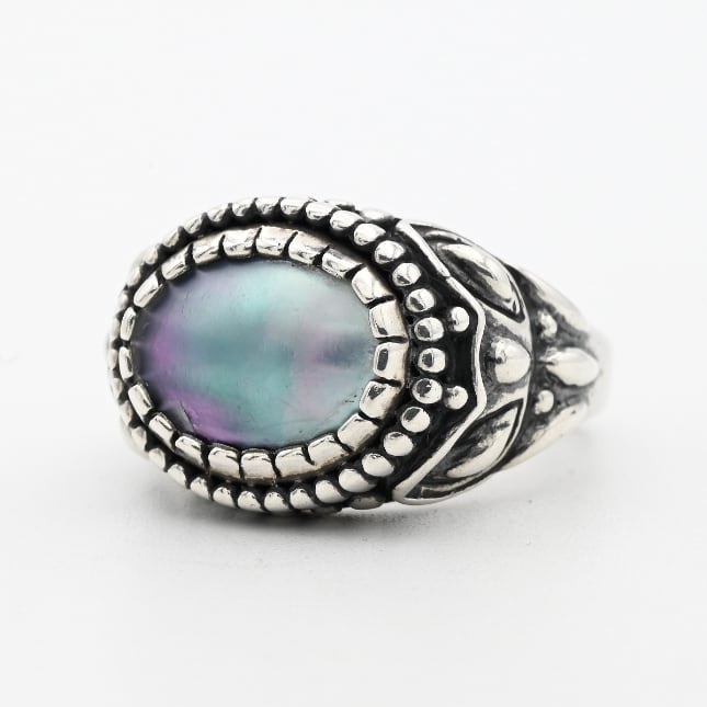 Black Mother Of Pearl Accent Signet Ring By Carolyn Pollack #15.0 / USA