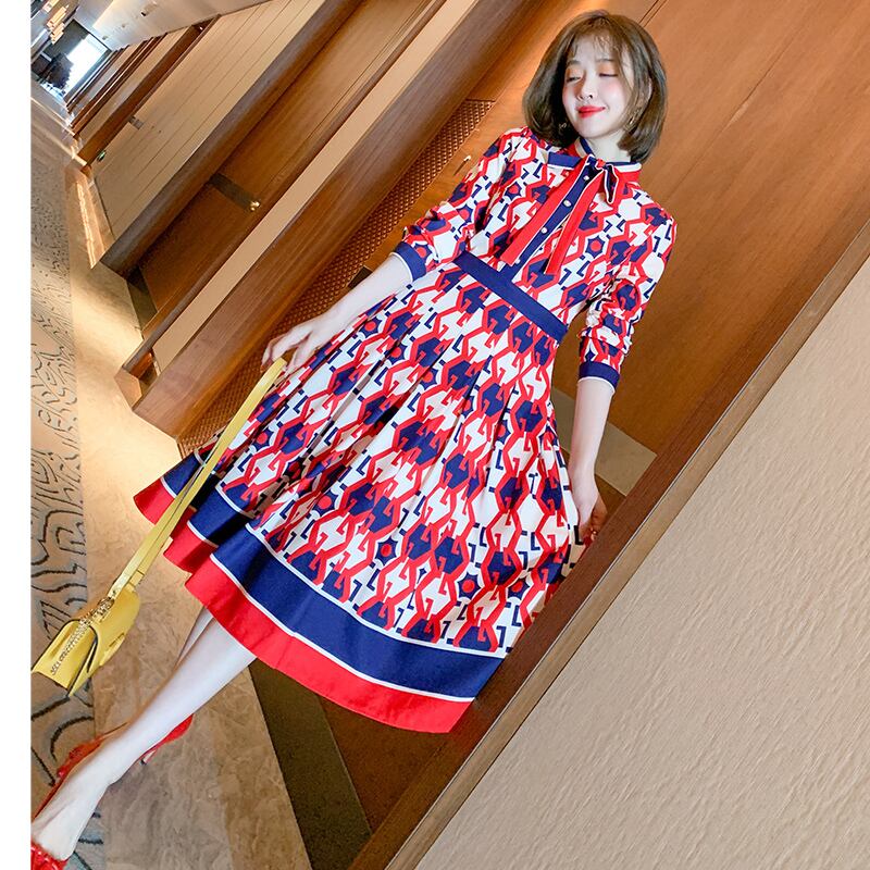 プリントリボンハイウェストウェストシャツ ドレス スプリング 春物 MIUCO69946452454