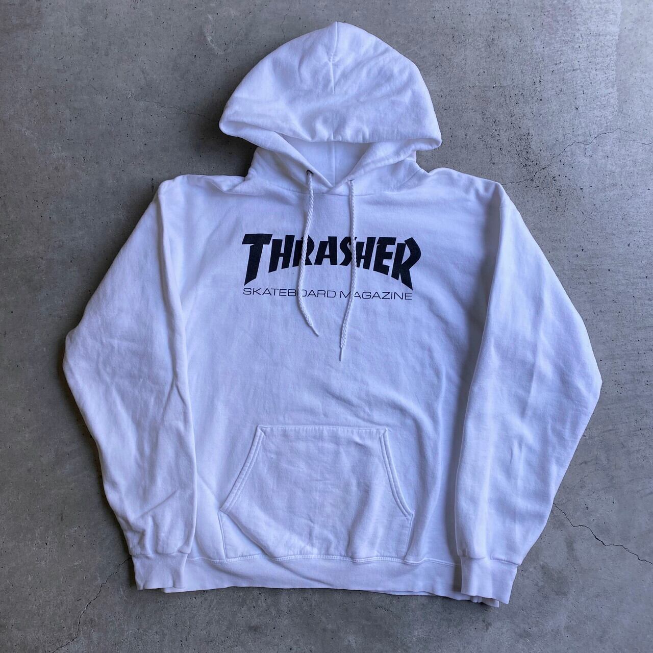 THRASHER パーカー 総柄 ロゴ ホワイト レッド XLサイズ レディース ...