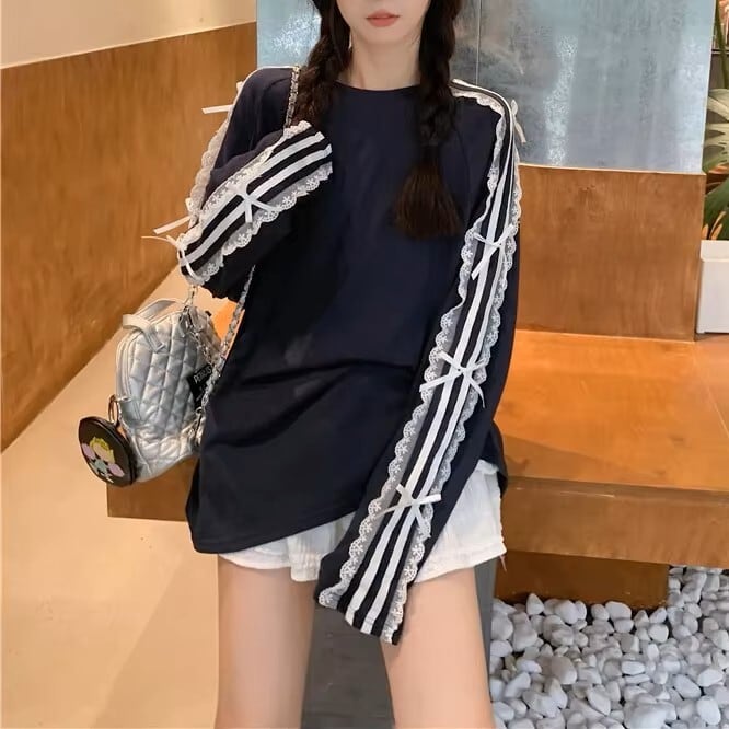 レースストライプロンT